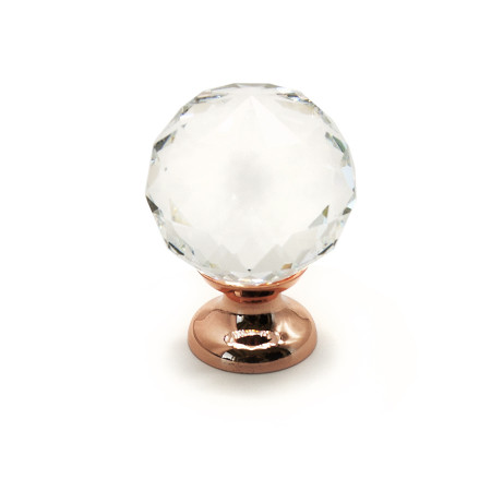Ручка-кнопка Crystal, Красная полированная медь, /30х30х40 мм, граненный шар, Модерн, Metakor, Бельгия